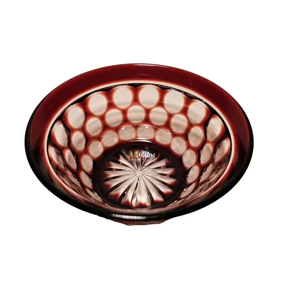 Ruby cut to clear small round crystal bowl